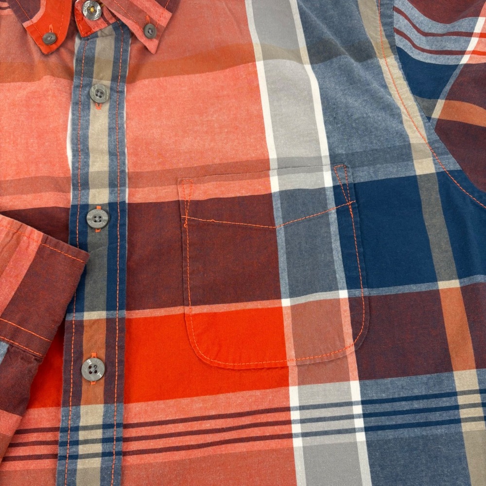 Aeropostale Mens Plaid Button Down Shirt Red Orange Blue Long Sleeve Size Medium - Picture 2 of 7